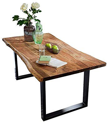 SAM Baumkantentisch 220x100 cm Quarto, nussbaumfarbig, Esszimmertisch aus Akazie, Holz-Tisch mit schwarz lackierten Beinen