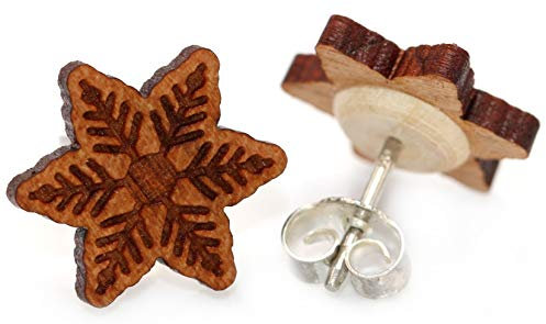 Miriquidi Schneeflocke Holz Ohrstecker Silber 925 Sterling 11mm Paar - Kirsch