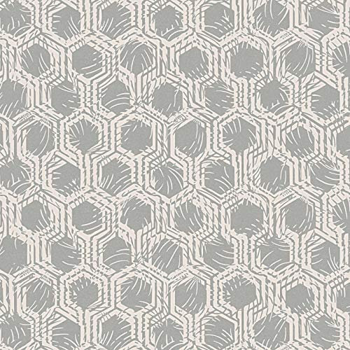 Papier peint intissé cuisine motif géométrique | Tapisserie beige crème & grise pour couloir | Papier peint moderne couloir
