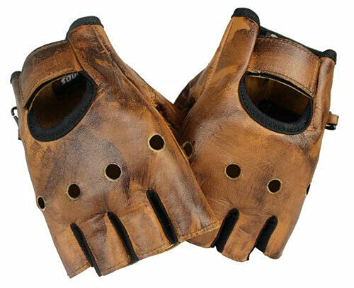 EURO STARS Motorradhandschuhe Biker Fingerlose Handschuhe Braun, Handschuhe für Motorrad, Fahrrad, Auto, Klettern und Camping Outdoor (L, König Brown)