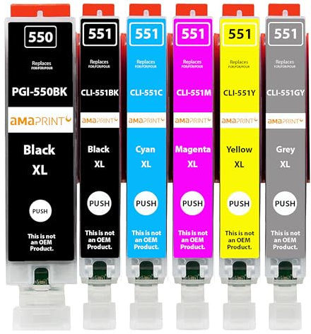 Amaprint 6 XL Patronen kompatibel mit Canon PGI 550 CLI 551 passend für Pixma IP8700 IP8750 MG6300 MG6350 MG7100 MG7150 MG7500 MG7550