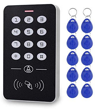 FTSTech Tastiera di Controllo Accessi RFID in Plastica Stand-alone,Supporto 1000 Utenti, uso Porta Singola, con 10 Telecomandi ID blu TK4100 EM (A1)