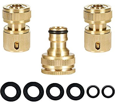 Brass Outdoor Tap Hose Connector Kit(With 3/4 inch&1/2 inch 2in1 Brass Female Threaded Tap Connector,2 Hose End quick Connector),Hose Adapter Hose Pipe Fittings for Join Garden Hose Pipe Tube (3 Pack)