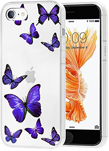 Vavies Case for iPhone 6S Case, iPhone 6 Case for Girls Women, Slim Shockproof Clear Pattern Soft Flexible TPU Back Phone Protective Cover Cases for iPhone 6 / 6S (Purple Butterfly)