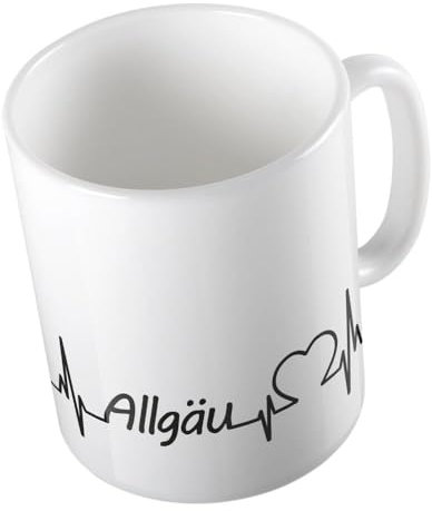 Hellweg Druckerei Huuraa Kaffeetasse Allgäu Herzschlag Puls Geschenk Idee Keramik 330ml Kaffee-Becher mit Ferien Region Motiv