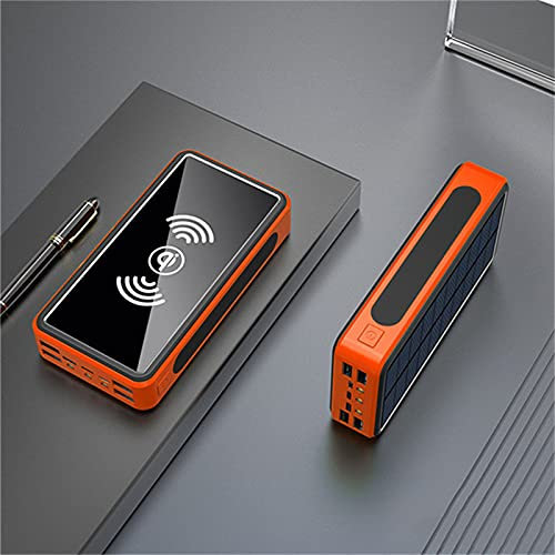WFEI Solar Wireless Power Bank Solar Charger 80000Mah, Solar Power Bank Quick Charge Qi Wireless Portable Charger with LED Flashlight for Outdoor Camping,Orange