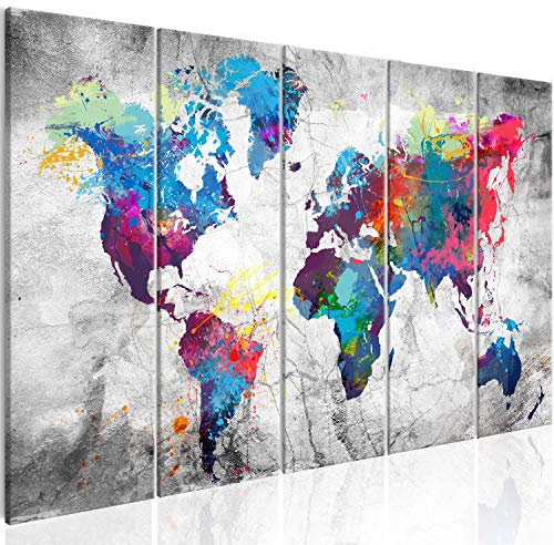 murando Acoustic Canvas Wall Art World map 200x80 cm / 79 x 32 picture with acoustic foam sound absorption print image Artwork 5 pcs room acoustics soundproofing k-A-0179-b-p