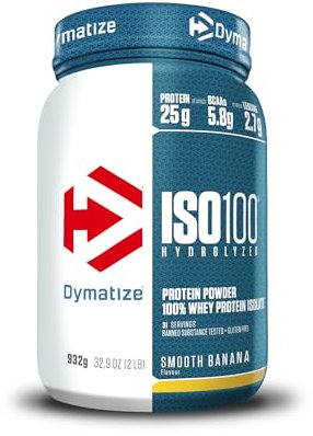 Dymatize ISO 100 Hydrolyzed Smooth Banana 932g - Proteine del siero di latte idrolizzate e isolate in polvere, 31 Portioni