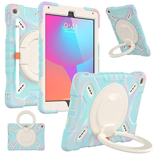 PEPKOO Triple Shockproof Case for iPad 5th/6th Generation 9.7 inch 2017 2018 and iPad Air 2 Gen, Heavy Duty Kid Boy Girl Cover with Pencil Holder/Handle Kickstand/Shoulder Strap, Colorful Blue