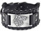 Borsgye Viking Leather Bracelet Mens Leather Cuff Bracelet Wide Leather Weave Bracelet Braided Medieval Bracelets Hip Hop Stainless Steel Bracelets Black Wolf Head