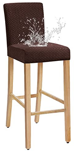 JUNZHE Barhocker-Bezüge, dehnbarer, Abnehmbarer, waschbarer Stuhlbezug für Kurze drehbare Esszimmerstuhl-Rückenlehne Stuhl Barhocker Stuhlhussen (Braun,4er-Set)