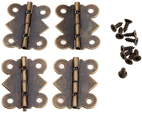 Modogoo 4 Stk Scharniere Klein, Eisen Mini Schmetterling Klappscharniere Antike Bronze mit 16 Schrauben für Holzkiste Schmuck-Box Puppenhaus Moebel