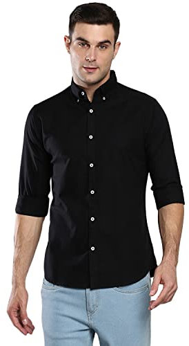 Dennis Lingo Essential Dress Shirt - 100% Cotton, Slim Fit, Long Sleeve, Button-Down Collar - Casual Wear for Men, Black, Large