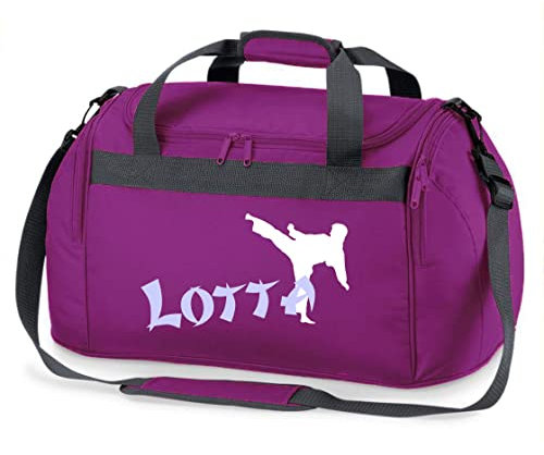 Sporttasche Karate mit Namen für Jungen Mädchen | Personalisierte Kinder-Reisetasche Kampfsport Judo | Groß für Sport-Verein (lila)
