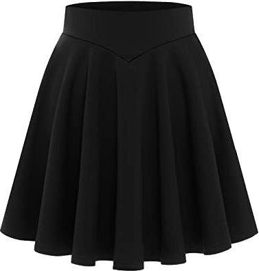 Bbonlinedress Damen Mädchen Rock Basic Solid vielseitige Dehnbaren informell A-Linie Mini Skater Glocken Tennis Schule Rock Schwarz Black XL