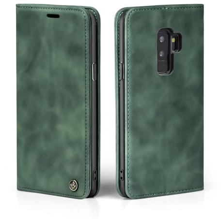 LBH Handyhülle für Samsung Galaxy S9+ in Grün mit Karten- und Geldfach Smartphone Hülle mit Standfunktion Flip Case Schutzhülle Magnetverschluss Vintage