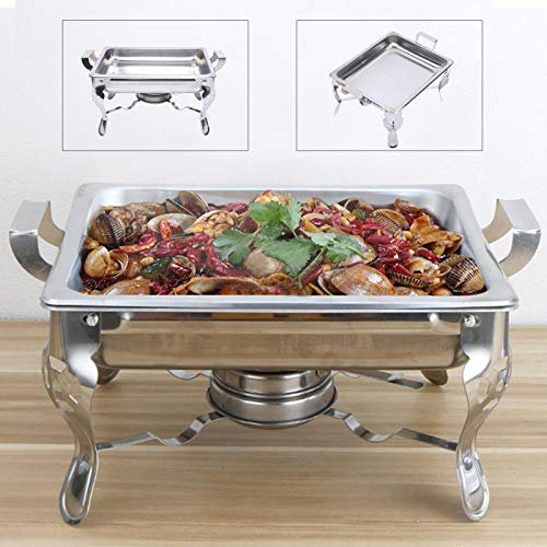 HaroldDol Edelstahl Chafing Dish Set, 6L Buffetwärmer Speisenwärmer, Wärmebehälter mit 2 Speisebehälter, Rahmen, Deckel und Alkoholofen, für Buffet, Catering, Bankette, Hochzeiten