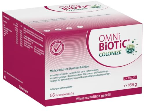 OMNi BiOTiC COLONIZE | 56 Portionen (168 g) | 6 Bakterienstämme | 18 Mrd. Keime pro Tagesdosis | Pulver | Vegan | Zur täglichen Anwendung | Mit Bakterien für die Darmflora