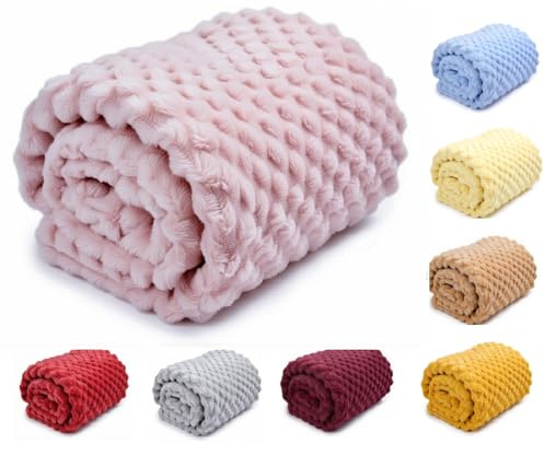 OnlyBee Baby Waffle Blanket 75 x 100 cm – Soft & Breathable Cellular Cot Blanket – Lightweight Baby Blanket for Newborns, Prams & Moses Baskets (Baby Pink)