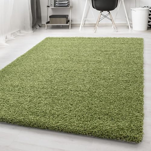 Carpetsale24 Teppich Wohnzimmer Shaggy Flokati Einfarbig 60 x 110 cm Grün - Hochflor Schlafzimmer Pflegeleicht Super Weich - Flauschiger Langflor 50 mm Florhöhe Läufer Flur