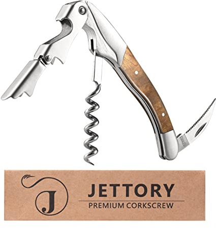 Jettory Tire-bouchon | limonadier professionnel de sommelier avec découpe-capsule, decapsuleur et double charnière pour bouteilles de vin | ouvre bouteille en acier inoxydable.