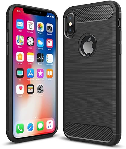 COQUE CARBON LOOK compatible avec APPLE IPHONE X/XS - COQUE SILICONE NOIR