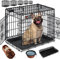 LOVPET® Hundekäfig klappbar Hundetransportkäfig Inkl. Fleecedecke + Napf Hundebox mit 2 Türen Transportkäfig Auto, Tiertransportbox Hundetransportbox mit Bodenschale 122 x 74,5 x 80,5 cm XXL Schwarz