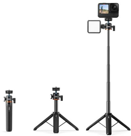 VRIG 20.1 Mini Extendable Camera Tripod 360° Ball Head Camera Tripod 4 Levels Adjustment with Cold Shoe Selfie Stick Tripod for 1/4 Action Camera