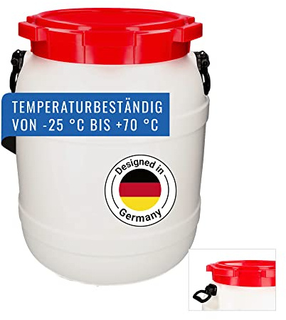 DENIOS® Weithalsfass WH 55, aus Polyethylen (PE), 55 Liter Volumen, weiß/rot