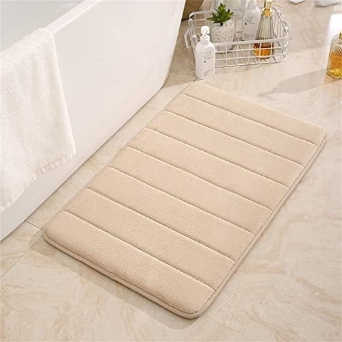 Hiseng Memory Foam Tappetino da Bagno Antiscivolo, Morbido Assorbente Lavabile per Doccia (40x60CM, Beige)
