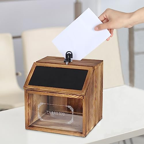 unho Vorschlagsbox aus Kieferholz, Spendenbox Briefkasten zur Wandmontage, Mailbox mit Schloss, mit transparente Deckel, Sammelbox Schlüsselbox
