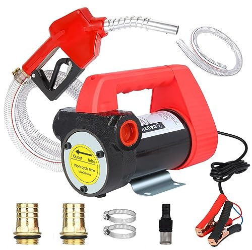Vevitts 12 Volt Fuel Transfer Pump, Auto Shut Off Nozzle & Hoses for Diesel, Kerosene, Machine, Transformer Oil, 12 GPM Self Priming DC Electric Fuel Transfer Pump Kit