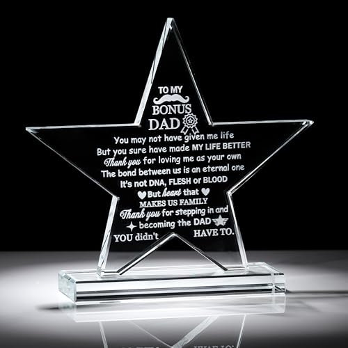 Ornalrist Bonus Dad Glass Plaque Keepsake for Step Dad From Daughter Son, Best Bonus Dad Ideal Presents on Birthday Christmas