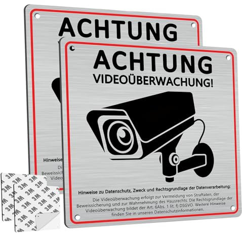 DADAPANGHU Zona Videovigilada, 2p Cartel Videovigilancia, Señal Zona Videovigilada, Cartel Alarma, Aluminio 0.85 mm 15 x 15 cm