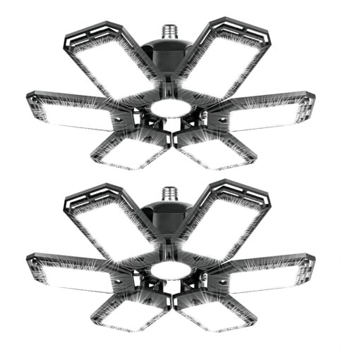 ANYPOWK Lumière de garage LED - 15000 lumens 6500K lumière du jour 150W, Six Feuille lampes de plafond LED pour garage - Lot de 2