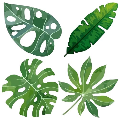 GORGECRAFT 4Stk Palmblätter-Fensteraufkleber 16cm Monstera-Blatt-Fensteraufkleber Tropische Pflanzenblätter-Aufkleber Statisch Abnehmbare Wasserfeste Vinylfolie Federaufkleber Um Vögel Verhindern
