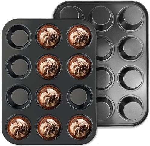 Diompirux 2 Pcs Muffins Recubrimiento Antiadherente Molde para 12 Muffins, 35 x 27 x 3 cm, Hornear Moldes Magdalenas para Magdalenas, Brownie, Budín, para Pasteles Moldes de Horneado Bandeja