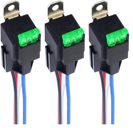 CGEAMDY 3 Stück 12V Relais Mit 30a Ato/Atc Flachsicherung, Sicherungsrelais Mit Hochleistungskabel, Relais Mit Kabelbaum Für Auto, 12V Style Waterproof Relay(Vierbeinige)