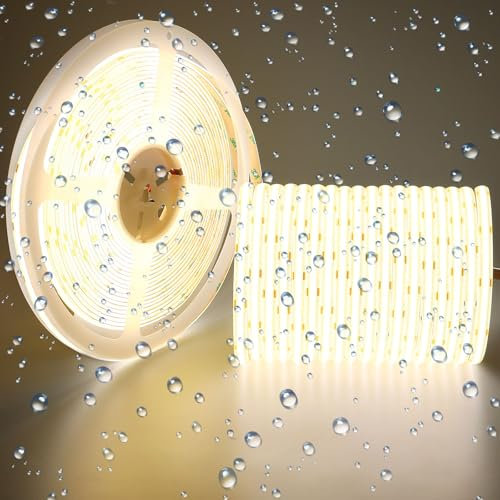 GOMING 24V 15M COB LED Streifen Natürliches Weiß 4000K Wasserdicht IP65 LED Strip 384LED/M LED Band Selbstklebend CRI 93+ Hohe Helligkeit 11000lm Lichtband für Heim Deko(Netzteil nicht Enthalten)