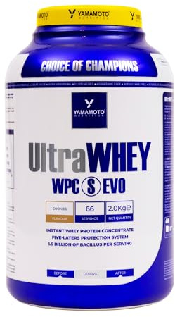YAMAMOTO NUTRITION Ultra Whey WPC S EVO 2 kg, Suplemento de Proteína de Suero Concentrada y Esporas de Bacilo, Aumento de la Masa Muscular, Sabor Galleta