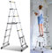Jiubiaz Scala telescopica pieghevole, 1,7 m + 2 m, in alluminio, telaio ad A, 5 + 6 pioli, antiscivolo, multiuso estensibile con stabilizzatori, carico massimo 150 kg