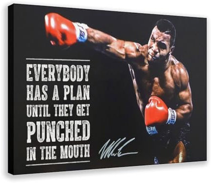 Jdekaec Kunstdruck auf Leinwand, Motiv: Boxer Mike Tyson, inspirierende Zitate, Wandkunst, Dekordruck, Gemälde für Wohnzimmer, Schlafzimmer, Dekoration, Rahmen-Stil, 50 x 75 cm