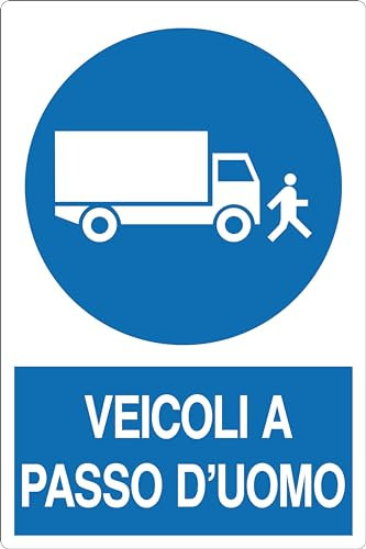 CARTELLO IN LAMIERA SCATOLATA RETTANGOLO 60X40 cm - VEICOLI A PASSO D'UOMO - SEGNALE CATARIFRAGENTE (Classe 1)
