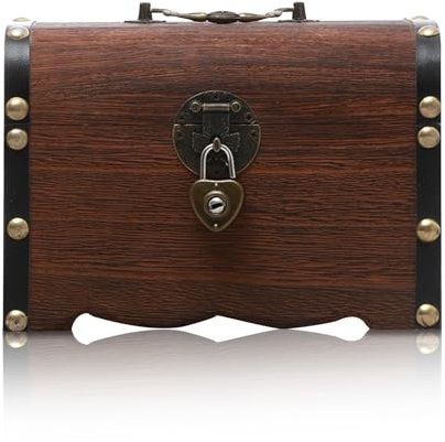 INHEMING Kids Pirate Vintage Wood Treasure Chest, Small - 14.5x10.5x10 cm, for Jewellery, Gift