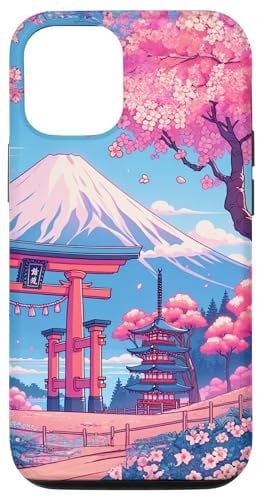 Anime Lofi Japanese Landscape Mount Fuji Torii Gate Case for iPhone 12/12 Pro
