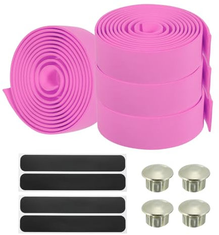 PATIKIL Ruban de Guidon de Vélo, Lot de 4 Enroulements de Poignées en EVA Antidérapantes pour Guidon de Vélo de Course, Vélo de Route, Couleur Rose, avec Embouts Noirs
