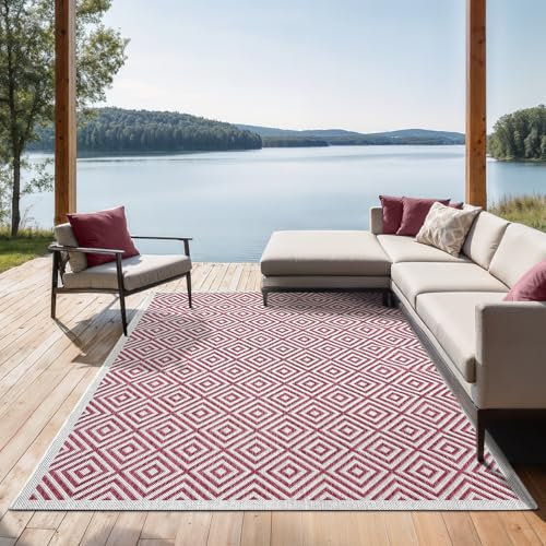 the carpet Mistra - Moderner In- und Outdoor Teppich, perfekt für das Wohnzimmer, Schlafzimmer oder die Terrasse, Wetterfest, langlebig und pflegeleicht, Rosa-2, 120 x 170 cm