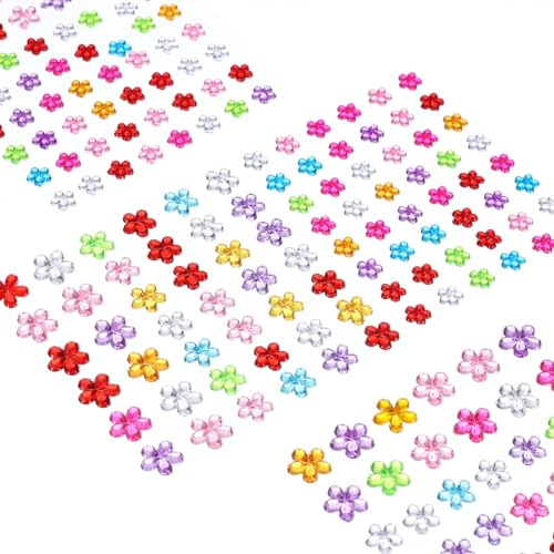 QUARKZMAN 440 Stk Edelstein-Aufkleber für Basteln 5 Blatt Selbstklebende | Edelstein-Bling-Blumen-Strass-Aufkleber, Kristall-Bastel-Schmuck-Aufkleber für Party-Tischdekorationen, Mehrfarbig