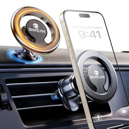WONLIVE for Magsafe Car Mount, 2 in 1 Vent/Dashboard Magnetic Phone Holder - [44 Strong Magnets] Car Phone Holder Mount Fit iPhone 17 16 15 14 13 12 Plus Pro Max for Magsafe Case and Other Cellphone
