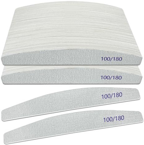 Limas de uñas (100 unidades), lima de madera de grano 100/180, lima de uñas de madera de doble cara Emory para uñas naturales, profesionales, reutilizables, manicura, pedicura curvada